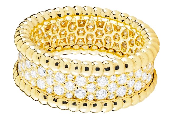  Obrączka Van Cleef & Arpels w żółtym złocie z diamentami. Złote koraliki Van Cleef & Arpels 