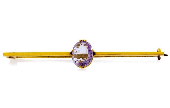 Złota brosza z ametystem art deco – nr aukcji 738. Biżuteria Art Deco w Galerii BiżuBizarre