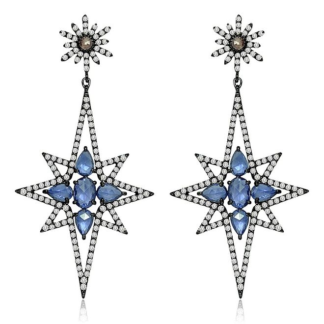 Kolczyki Sutra z niebieskimi szafirami i diamentami w szlifie rozetowym