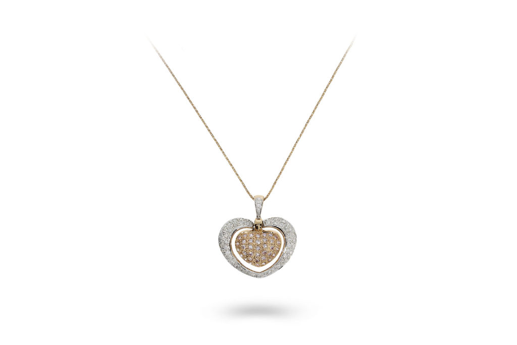 Naszyjnik serce marki EM z brylantami w platynie i różowym złocie 18k